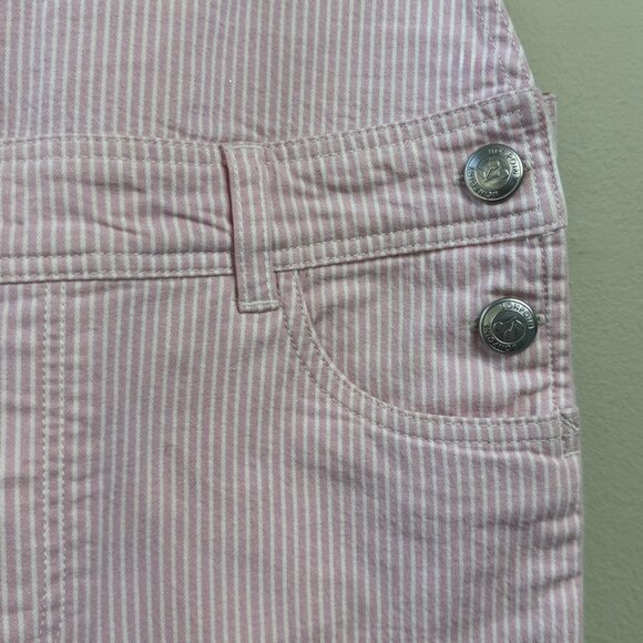 BONPOINT Pale Pink Stripe Overalls Girls 8 Stretch Cotton Bib Dungarees Classic - Picture 4 of 9